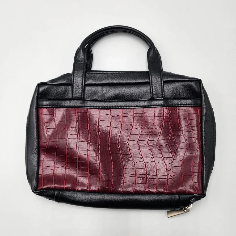 Greg Gift Red and Black Bible Case Purse Zip Pebbled‎ Handbag Large Faux Leather